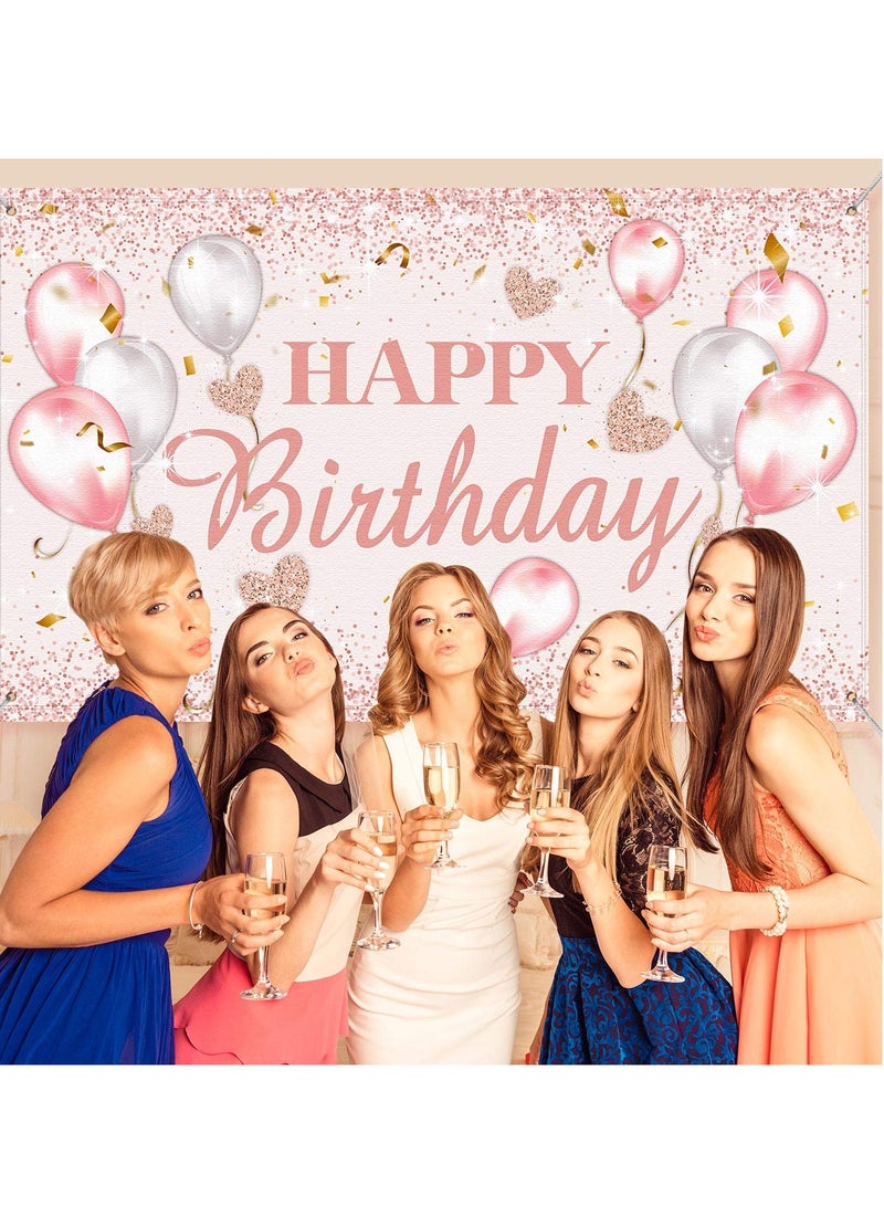 Zikra Happy Birthday Banner, 72 X 44 Inch Party Decorations Supplies Birthday Party Backdrop for Women and Girls Boys, Happy Birthday Sign Decorations, Sweet Photography Background Photo Booth - Image 2