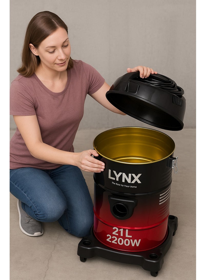 لينكس مكنسة كهربائية جافة من لينكس سعة 21 لترًا، محرك قوي بقوة 2200 واط، تنظيف متعدد الأغراض مع وظيفة النفخ والملحقات - أسطوانة من الفولاذ المقاوم للصدأ شديدة التحمل لتنظيف المنازل والمكاتب والسيارات - Image 2