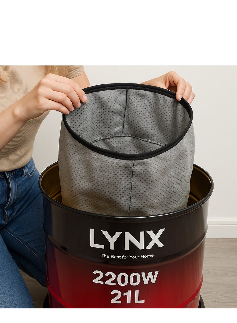 لينكس مكنسة كهربائية جافة من لينكس سعة 21 لترًا، محرك قوي بقوة 2200 واط، تنظيف متعدد الأغراض مع وظيفة النفخ والملحقات - أسطوانة من الفولاذ المقاوم للصدأ شديدة التحمل لتنظيف المنازل والمكاتب والسيارات - Image 4