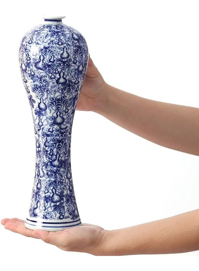 LANLONG مزهرية سيراميك صينية 13" زرقاء وبيضاء خزفية صينية مصنوعة يدويًا مزهرية زينة للزهور لغرفة المعيشة، ديكور المنزل، المكتب، مركز الطاولة - Image 5