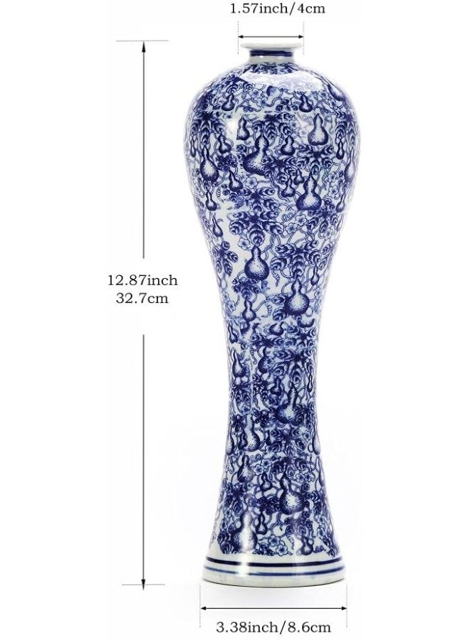 LANLONG مزهرية سيراميك صينية 13" زرقاء وبيضاء خزفية صينية مصنوعة يدويًا مزهرية زينة للزهور لغرفة المعيشة، ديكور المنزل، المكتب، مركز الطاولة - Image 1