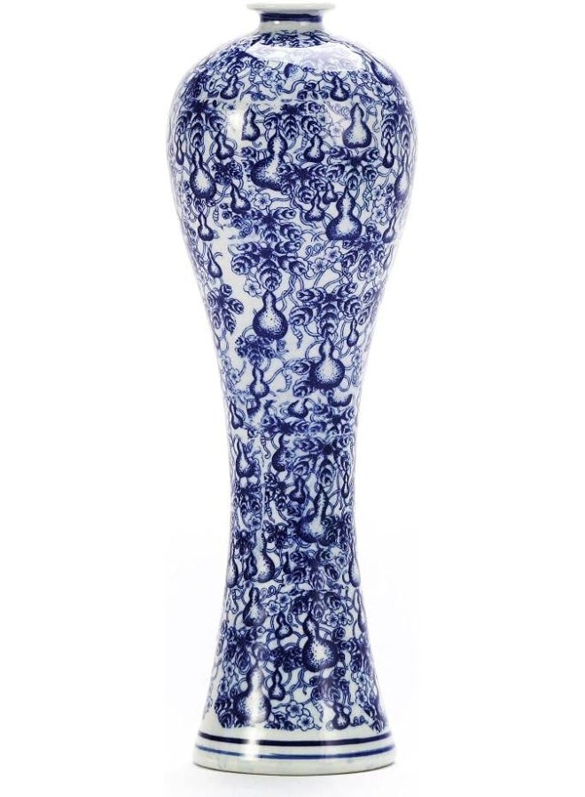 LANLONG مزهرية سيراميك صينية 13" زرقاء وبيضاء خزفية صينية مصنوعة يدويًا مزهرية زينة للزهور لغرفة المعيشة، ديكور المنزل، المكتب، مركز الطاولة - Image 3