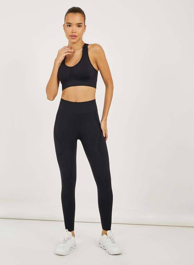 Styli Tonal Textured Inserts Back Peep Racerback Sports Bra and Leggings Set  - Image 1