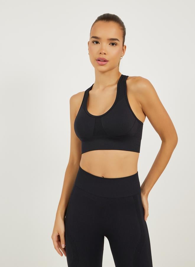 Styli Tonal Textured Inserts Back Peep Racerback Sports Bra and Leggings Set  - Image 2