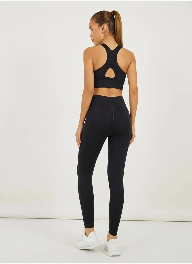 Styli Tonal Textured Inserts Back Peep Racerback Sports Bra and Leggings Set