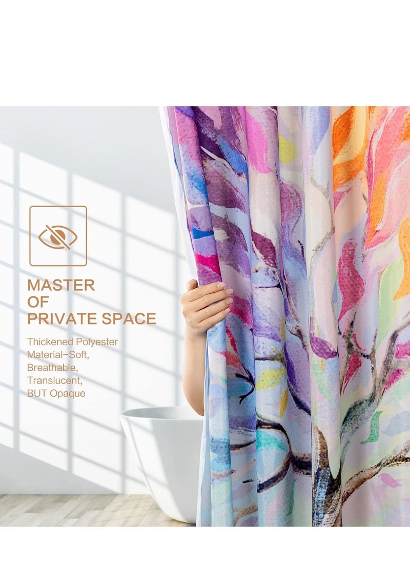Oil Painting Tree Shower Curtain Colored Seasons Tree Shower Curtain for Bathroom with Hooks Polyester Fabric Washable Shower Curtains Sets Decorative Waterproof Bath Curtain - Image 3