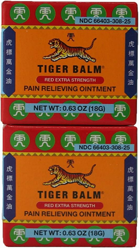 Tiger Balm مرهم تايجر بالمر الأحمر بقوة إضافية لتخفيف الألم 18 جرام عبوة من 2