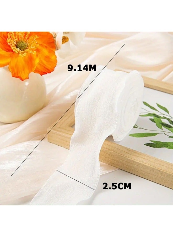 Bukela 6 Rolls of Double-Sided Satin Ribbon, 1 inch x 10 yards (Total 60 yards),Polyester Crinkle Ribbon for DIY Crafts, Bows, Gift Wrapping - Frayed Edge Linen Wave Ribbons for Bouquets, Cake Decor, Flower Packaging - Image 4