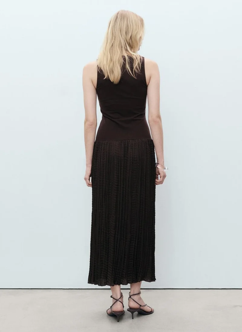 مانجو Combined-Fabric Long Dress
