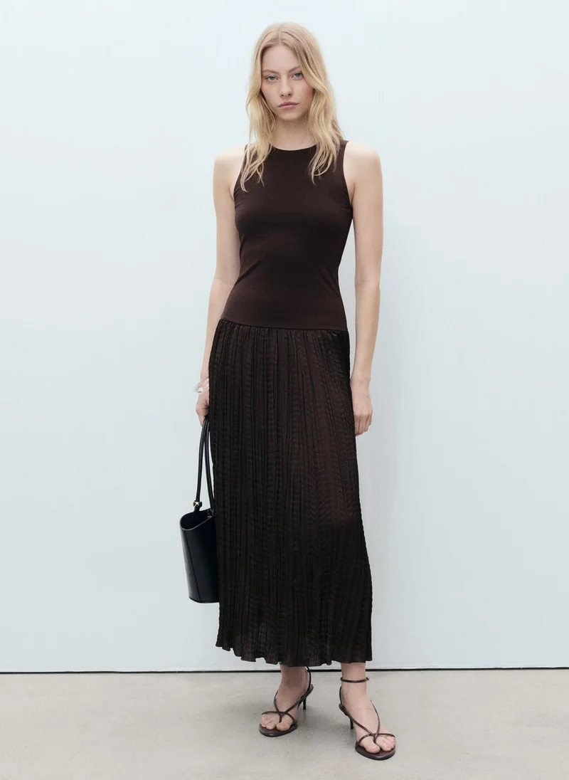 مانجو Combined-Fabric Long Dress