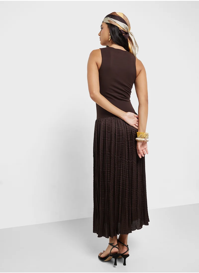 MANGO Combined-Fabric Long Dress