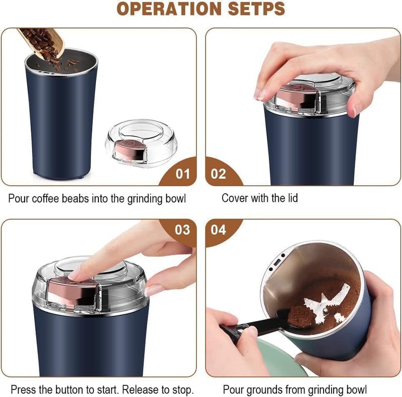 REWOF 4-Blade Electric Coffee & Spice Grinder – Stainless Steel Portable Mixer for Coffee Beans, Masala, Herbs, Dry Spices & Nuts – One-Touch Push Button Control, Compact & Durable for Home Kitchen - Image 3