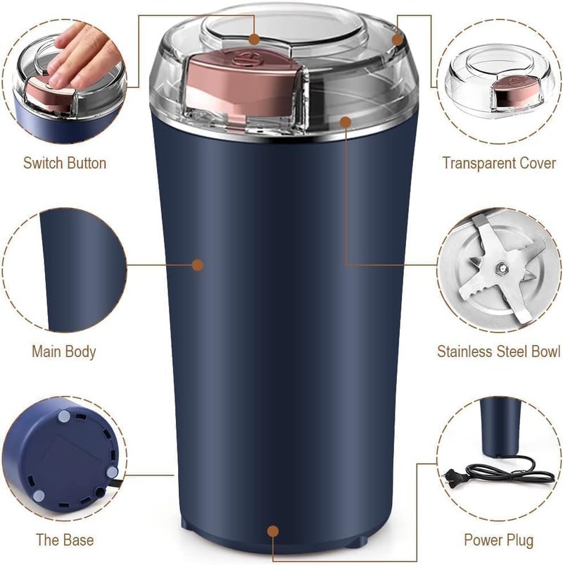 REWOF 4-Blade Electric Coffee & Spice Grinder – Stainless Steel Portable Mixer for Coffee Beans, Masala, Herbs, Dry Spices & Nuts – One-Touch Push Button Control, Compact & Durable for Home Kitchen - Image 4