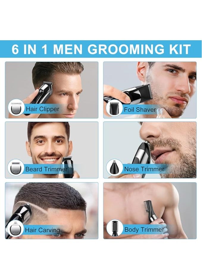 عام جهاز قص شعر للذقن للرجال، مجموعة 6 في 1 للقص اللاسلكي مع صندوق تخزين، مجموعة العناية بالجسم للرجال مقاومة للماء IPX6، حلاقة كهربائية للوجه والأذن والأنف والجسم، شحن USB، عرض LED - Image 2