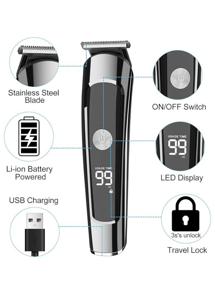 عام جهاز قص شعر للذقن للرجال، مجموعة 6 في 1 للقص اللاسلكي مع صندوق تخزين، مجموعة العناية بالجسم للرجال مقاومة للماء IPX6، حلاقة كهربائية للوجه والأذن والأنف والجسم، شحن USB، عرض LED - Image 3