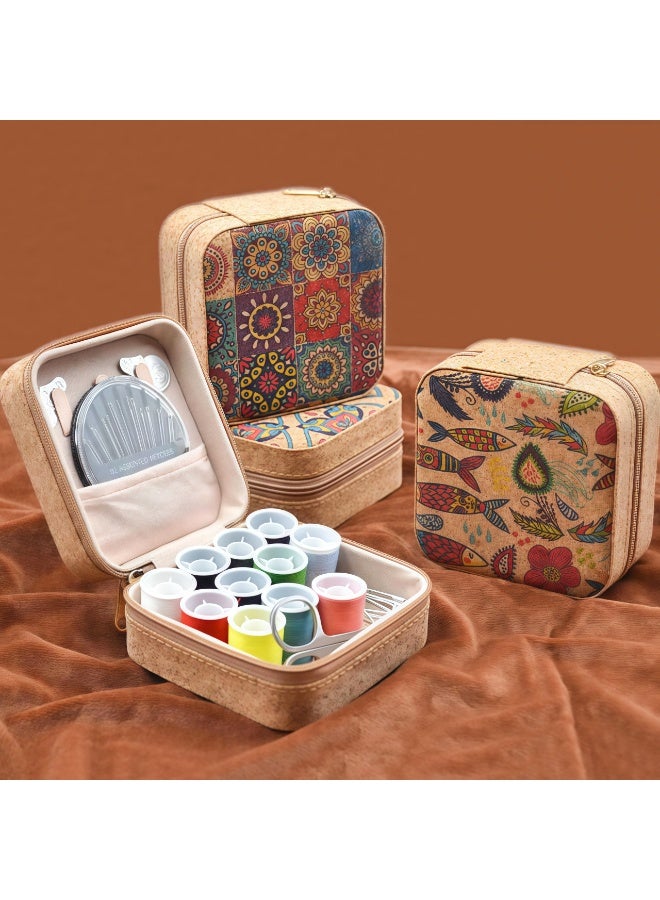 Handmade sewing needle and thread sewing needle and thread box kit, DIY portable storage and accessories, clothing fixing and maintenance, manual sewing needle, suitable for family travel, 58 piece heavy-duty sewing kit with sewing machine cutter, manual sewing needle sewing thread (retro sunflower style) - Image 1
