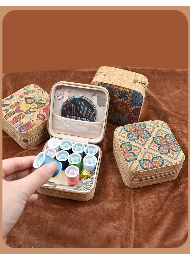 Handmade sewing needle and thread sewing needle and thread box kit, DIY portable storage and accessories, clothing fixing and maintenance, manual sewing needle, suitable for family travel, 58 piece heavy-duty sewing kit with sewing machine cutter, manual sewing needle sewing thread (retro sunflower style) - Image 2