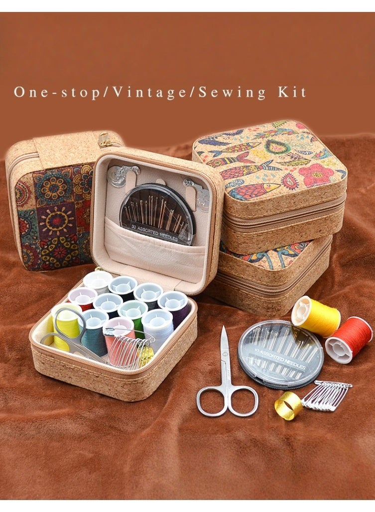 Handmade sewing needle and thread sewing needle and thread box kit, DIY portable storage and accessories, clothing fixing and maintenance, manual sewing needle, suitable for family travel, 58 piece heavy-duty sewing kit with sewing machine cutter, manual sewing needle sewing thread (retro sunflower style) - Image 3