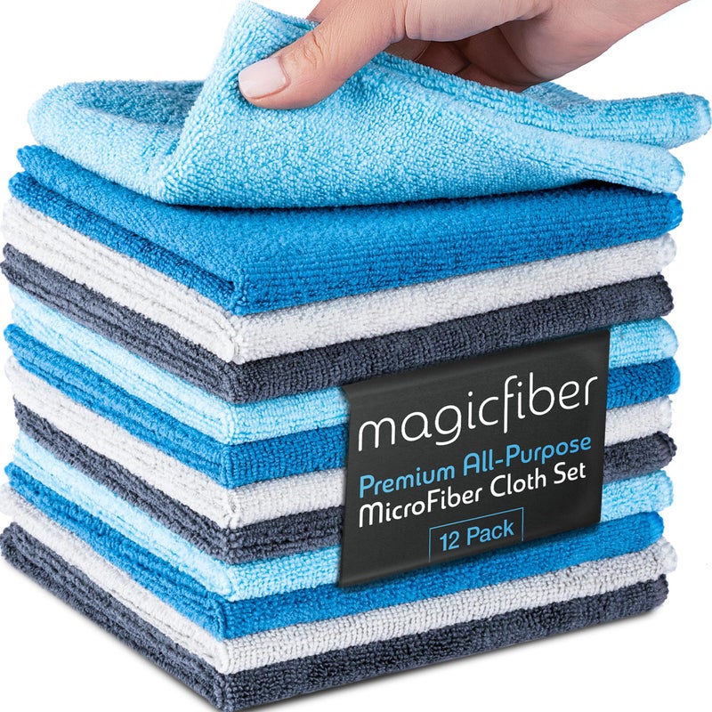 MagicFiber Microfiber Cleaning Cloth - 12 Pack, Large 13" x13” Highly Absorbent Streak-Free Micro Fiber Cleaning Rags Towels for House, Car, Windows, Housekeeping, Household Dusting, Kitchen - Image 1