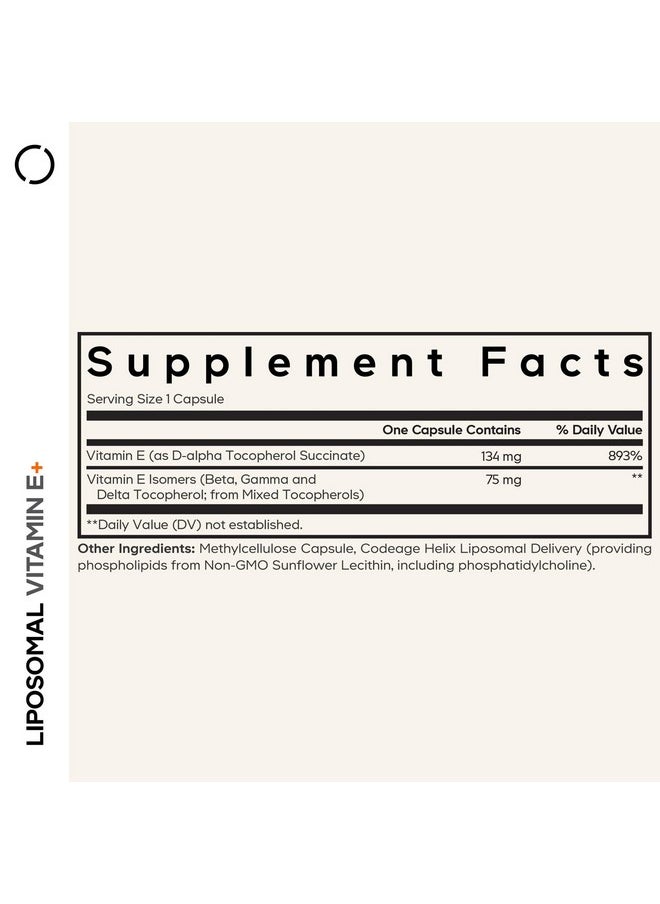 Codeage Codeage Liposomal Vitamin E Supplement - All Vitamin E Tocopherols - 3-Month Supply - Alpha Tocopherols, Beta, Gamma, and Delta - Liposomal Mixed Tocopherols - Non-GMO Phospholipid - 90 Capsules  - Image 2