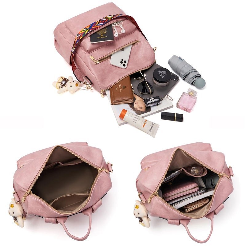 Soperwillton Women Backpack Purse Multipurpose Design Handbags Shoulder Bag PU Leather Travel bag Backpack Set 2pcs - Image 2