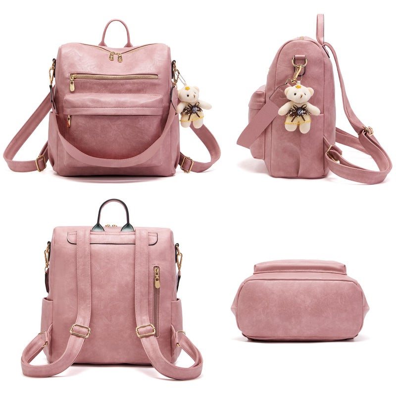 Soperwillton Women Backpack Purse Multipurpose Design Handbags Shoulder Bag PU Leather Travel bag Backpack Set 2pcs - Image 3