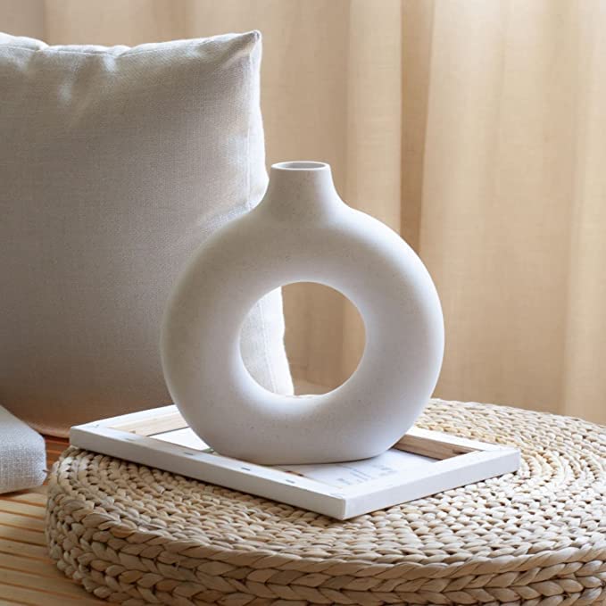 Solida SOLIDA Ceramic Ring Pot Beautiful Ceramic Decorative Vases with Unique Quality for Home Décor Table Flowers Pot Flower Planter Bedroom Side Corner Living Room Decoration Indoor (Pack of 1)  - Image 3