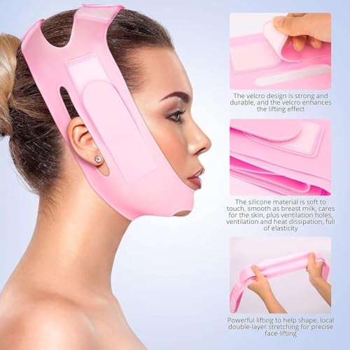 VAIDUE Silicone V Face Mask- Face Lift Up Belt Facial Bandage Mask Cheek | Chin,Neck Slimming Thin Belt Face Slim Lift Band Double Chin Reducer for Women and Men Tightening Skin (V-Line Mask), 1 Pack - Image 2