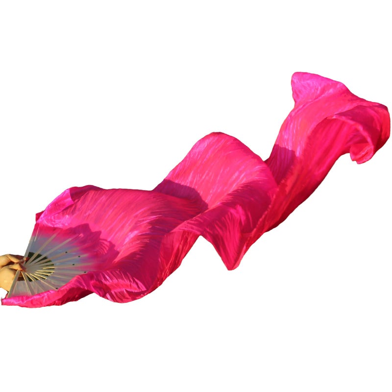 WEISIPU Hand-Made Faux Silk Belly Dance Fan Veils - Bamboo Long Fans Veils Available in 8 Stunning Colors for Dance Performances Right Hand (Pink) - Image 1