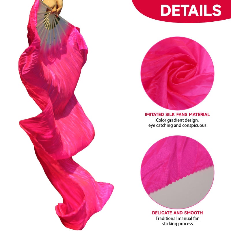 WEISIPU Hand-Made Faux Silk Belly Dance Fan Veils - Bamboo Long Fans Veils Available in 8 Stunning Colors for Dance Performances Right Hand (Pink) - Image 4