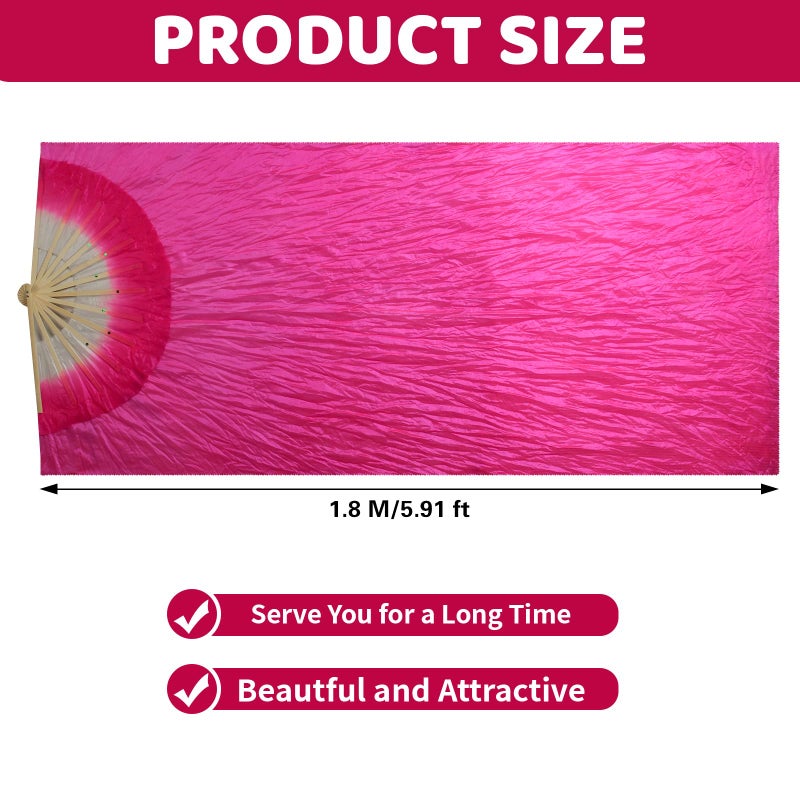WEISIPU Hand-Made Faux Silk Belly Dance Fan Veils - Bamboo Long Fans Veils Available in 8 Stunning Colors for Dance Performances Right Hand (Pink) - Image 5