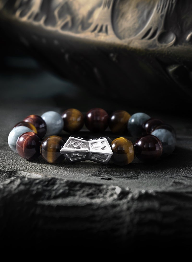 AWNL 12mm Multi-Gemstone Beaded Bracelet with Sterling Silver Runes-Engraved Charm, Gift for Men - Image 2