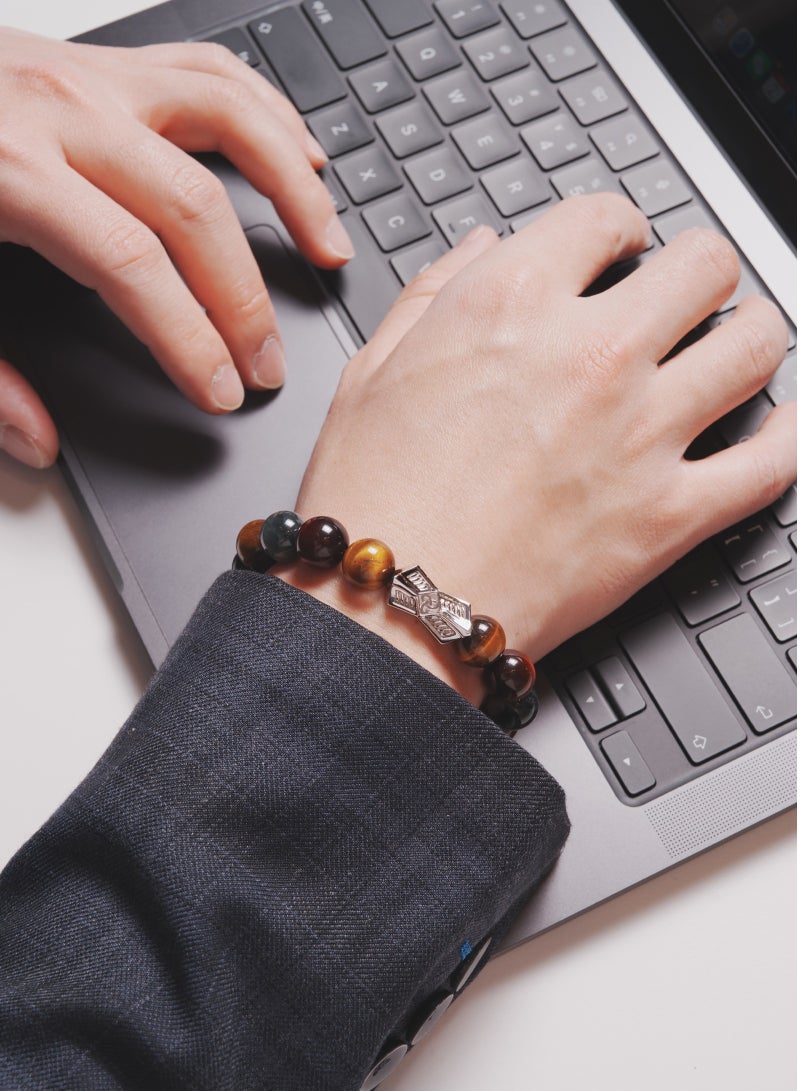 AWNL 12mm Multi-Gemstone Beaded Bracelet with Sterling Silver Runes-Engraved Charm, Gift for Men - Image 3