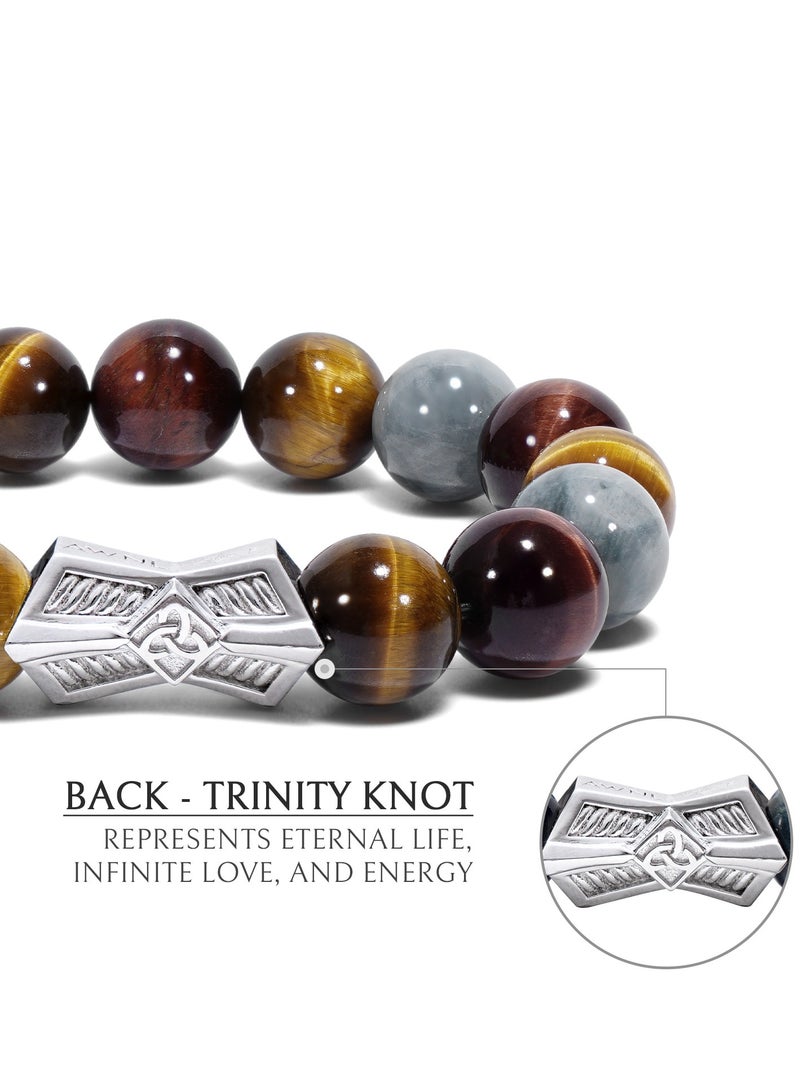 AWNL 12mm Multi-Gemstone Beaded Bracelet with Sterling Silver Runes-Engraved Charm, Gift for Men - Image 5