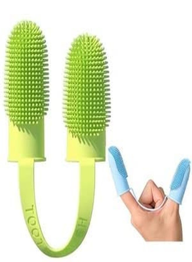 SHOPONIL Dog Toothbrush with 135-Surround Bristles Easy Teeth Cleaning and Double-Finger Toothbrush Dental Care Ideal for Puppies, Cats, and Small Pets (Multicolor) - Image 1
