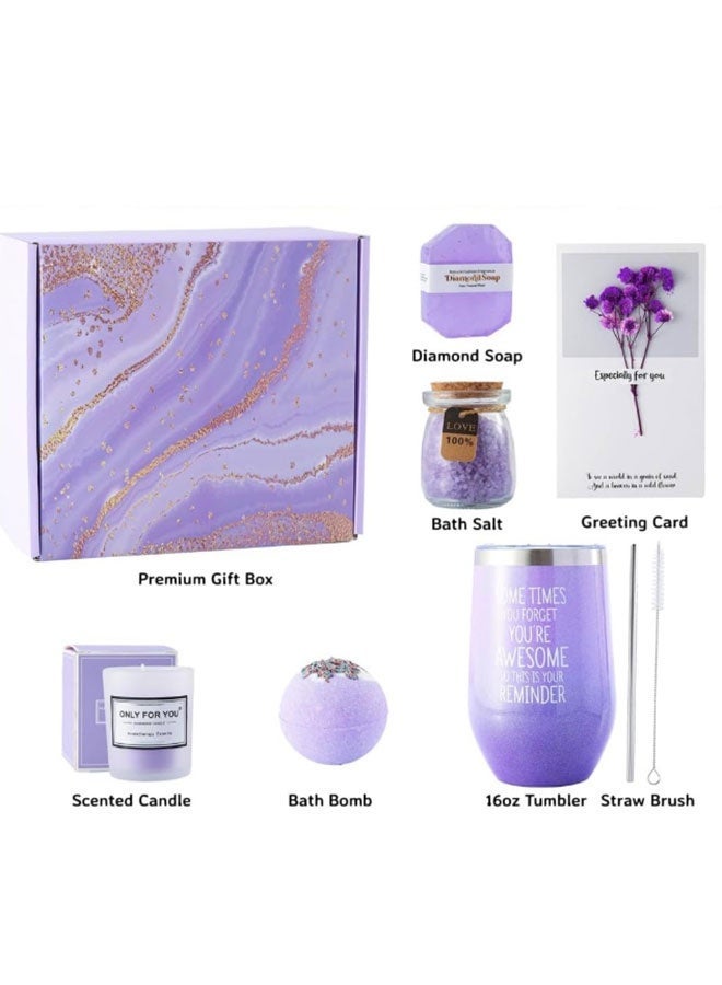 Premium Purple Self-Care Gift Set - Relaxing Bath Bombs  Soothing Candles u0026 More for Ultimate Pampering - Image 3