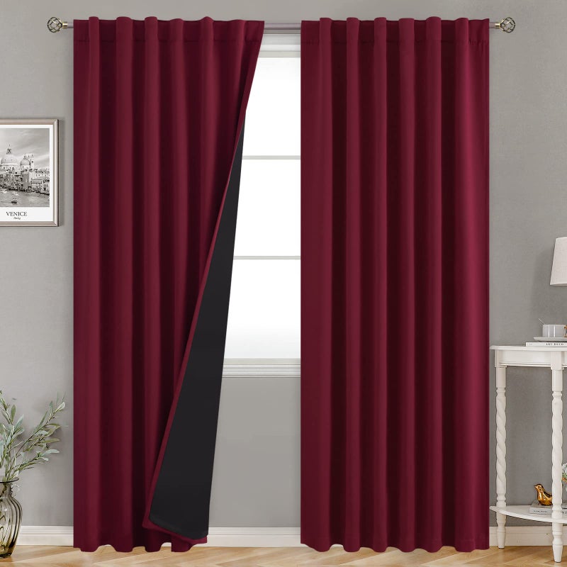 BGment Full Blackout Curtains with Insulated Lining 84 Inches LongRod Pocket and Back Tab Double Layer Room Darkening Window Curtain for Bedroom52 x 84 Inch 2 Panels Burgundy Red