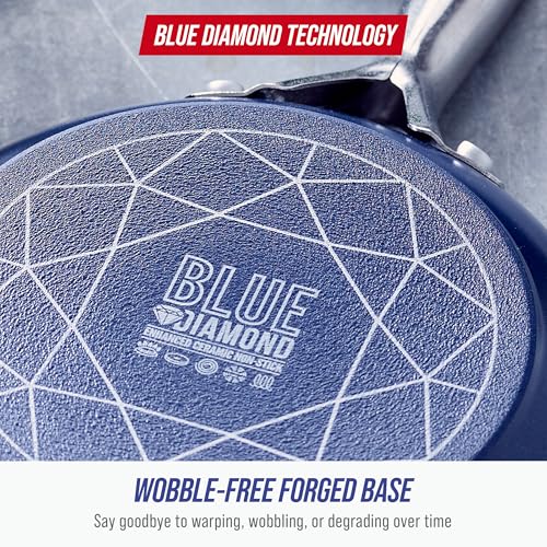 Blue Diamond 5QT Saute Pan with Lid, Non Toxic PFAS-Free Diamond Ceramic Nonstick, Dishwasher & Oven Safe, Metal Utensil Safe, Deep Jumbo Cooker Skillet with Helper Handle, Glass Lid, Blue - Image 4