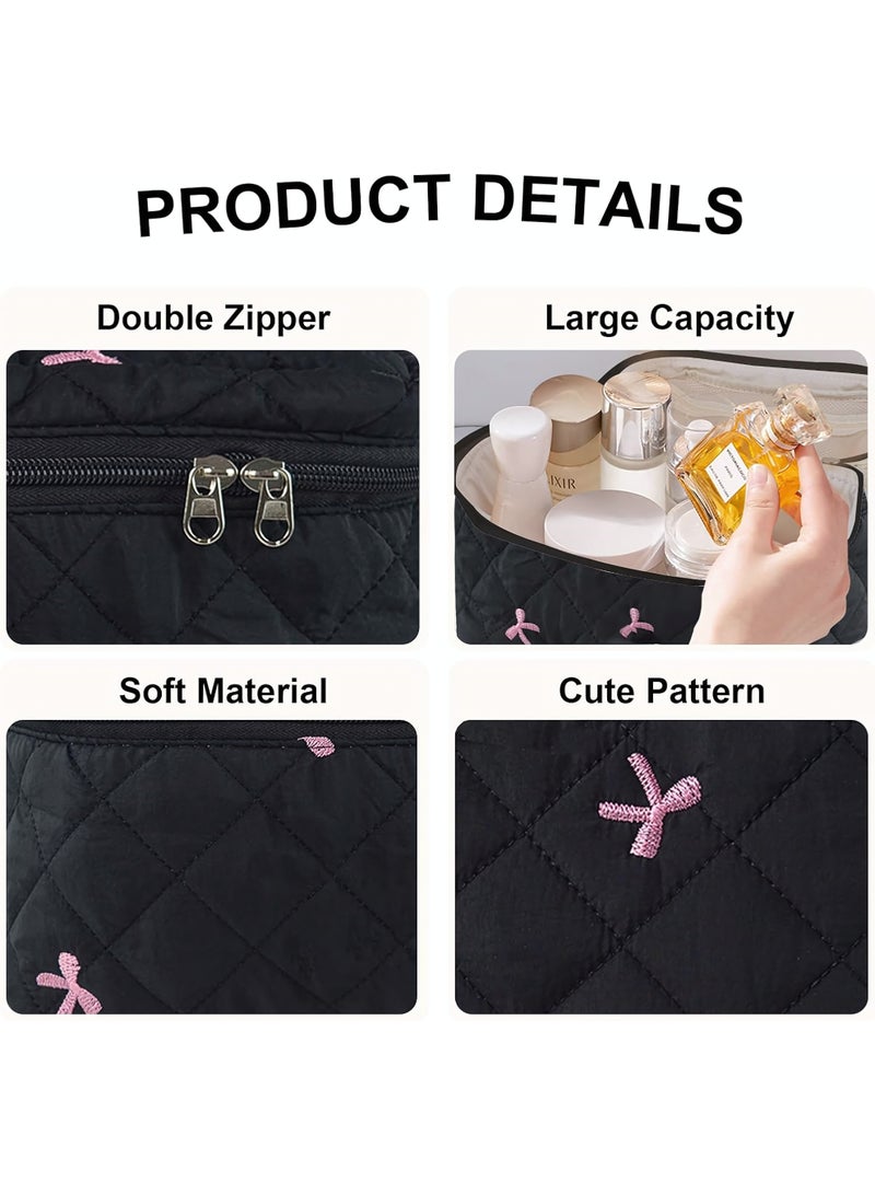 Cosmetic Bag, 3-Piece Cotton Quilted Makeup Bag Set, Large Floral Travel Toiletry Bag for Women, Aesthetic Toiletry Bags for Women Girls, Make Up Bag for Travel and Bathroom - Image 2