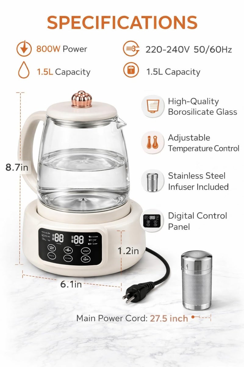 Glass Electric Kettle with Digital Control Panel, High Quality Thermal Glass, Electric Heating Base, for Tea and Hot Drinks - Image 3