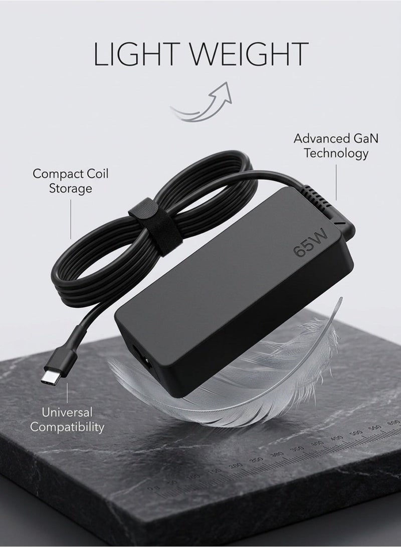 glassology 65W USB-C Laptop Adapter Compatible with Lenovo, Dell, Samsung, HP & Chromebooks, USB-C Laptops & XPS – Fast, Safe & Smart Charging (5–20V, 3.25A), Multi-Voltage Support, Over-Voltage Protection, Travel-Friendly Design - Image 2