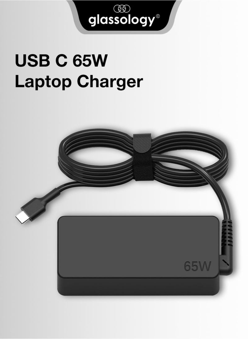glassology 65W USB-C Laptop Adapter Compatible with Lenovo, Dell, Samsung, HP & Chromebooks, USB-C Laptops & XPS – Fast, Safe & Smart Charging (5–20V, 3.25A), Multi-Voltage Support, Over-Voltage Protection, Travel-Friendly Design - Image 1