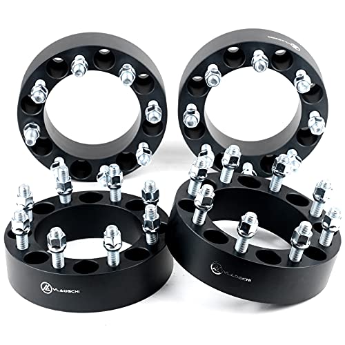 VLAOSCHI Black Forged 8x180 to 8x6.5 Wheel Adapters 2 Inch with 14x1.5 Studs Compatible with Chevy GMC 8 Lug for 2011-2022 Silverado Sierra 2500 3500 HD(Adapt 8x165.1 Rim on 8x180 truck) - Pack of 4 - Image 1