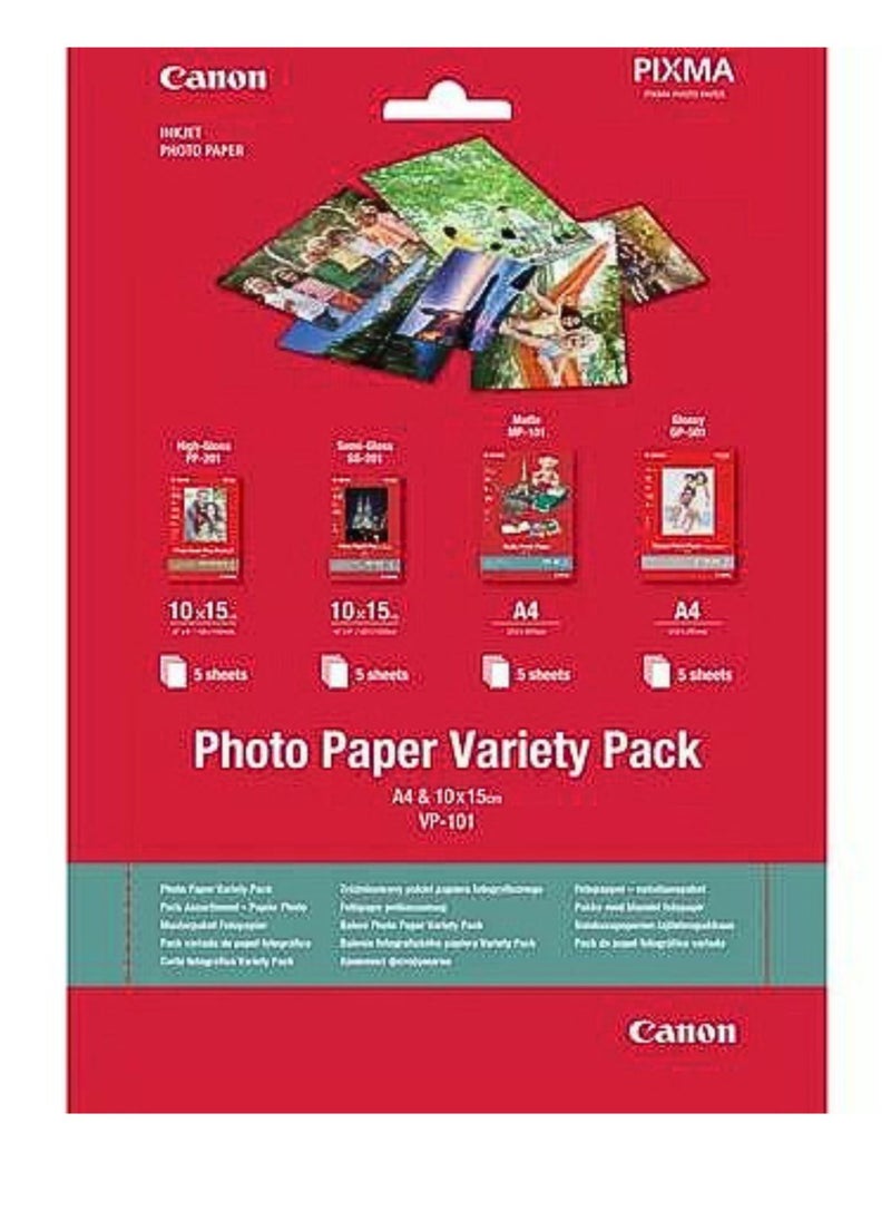 Canon Photo Paper Variety Pack 4x6” and A4 - 20 Sheets VP-101  - Image 1