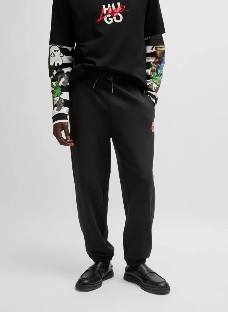 HUGO Cotton-terry tracksuit bottoms with double logo