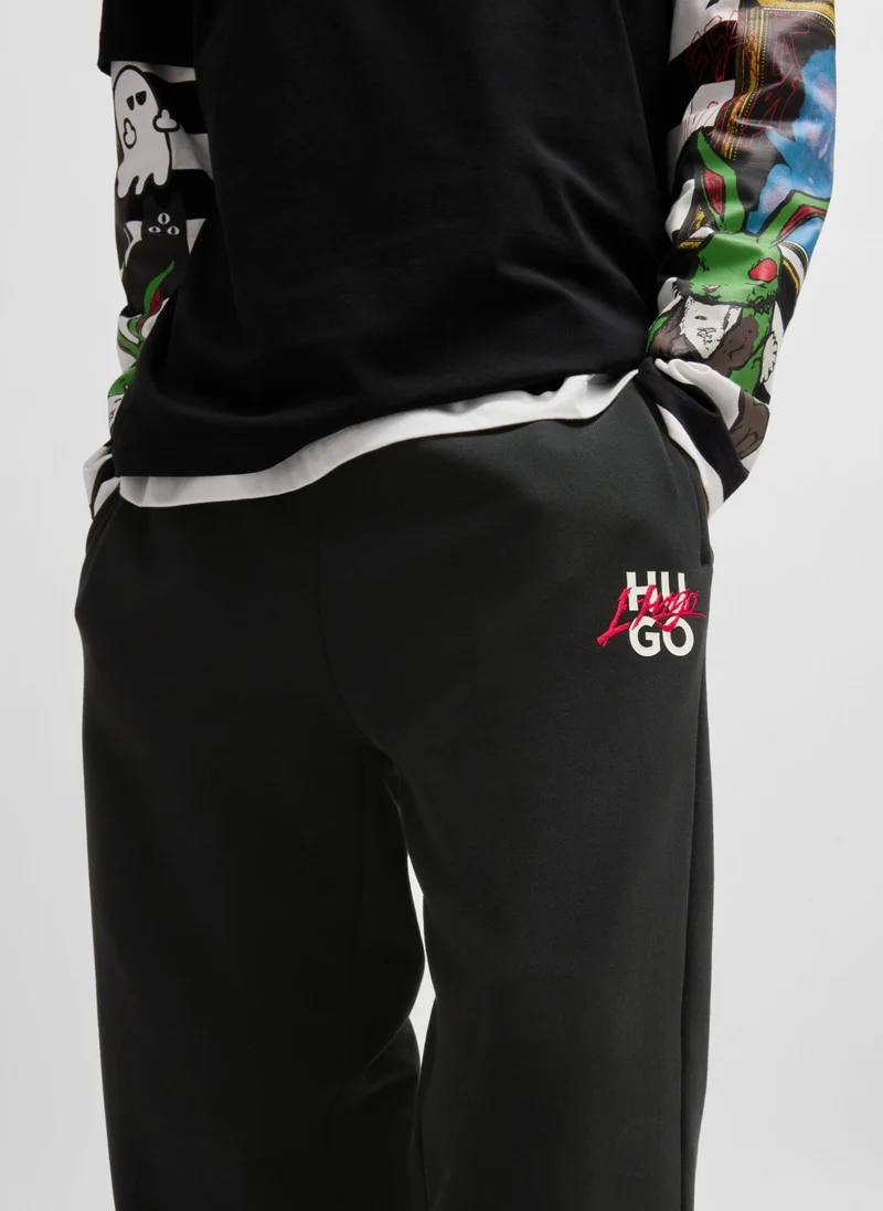 HUGO Cotton-terry tracksuit bottoms with double logo