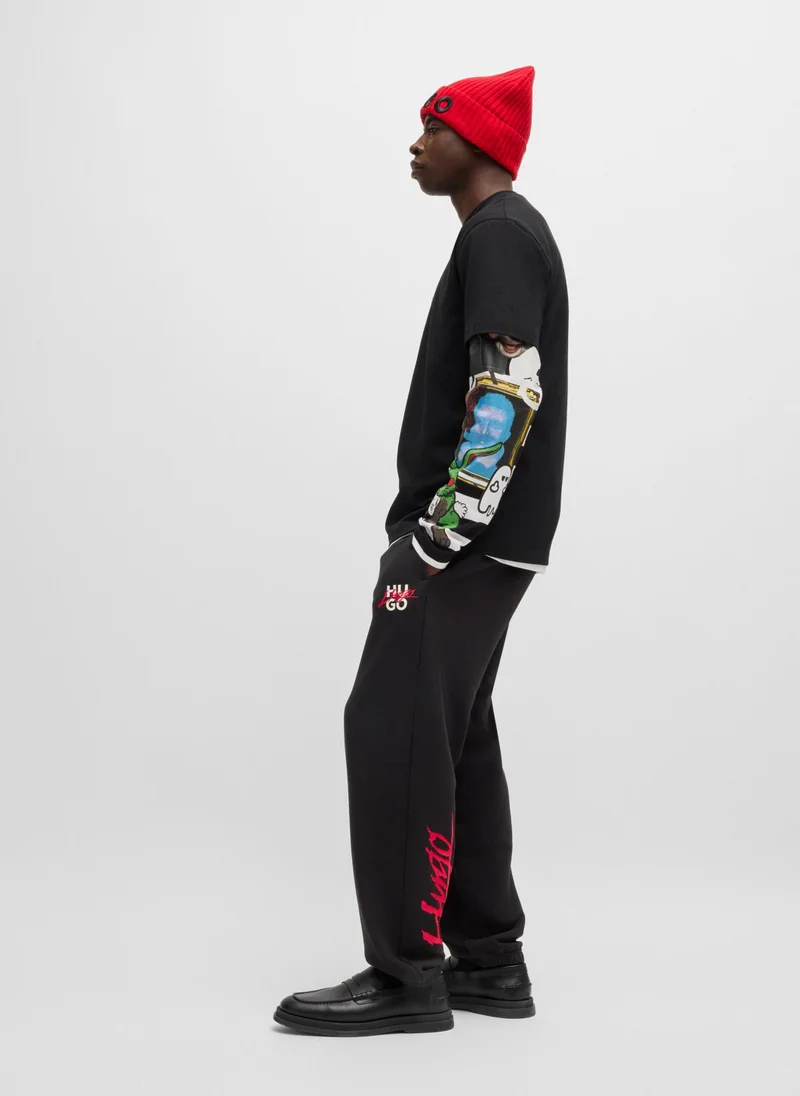 HUGO Cotton-terry tracksuit bottoms with double logo