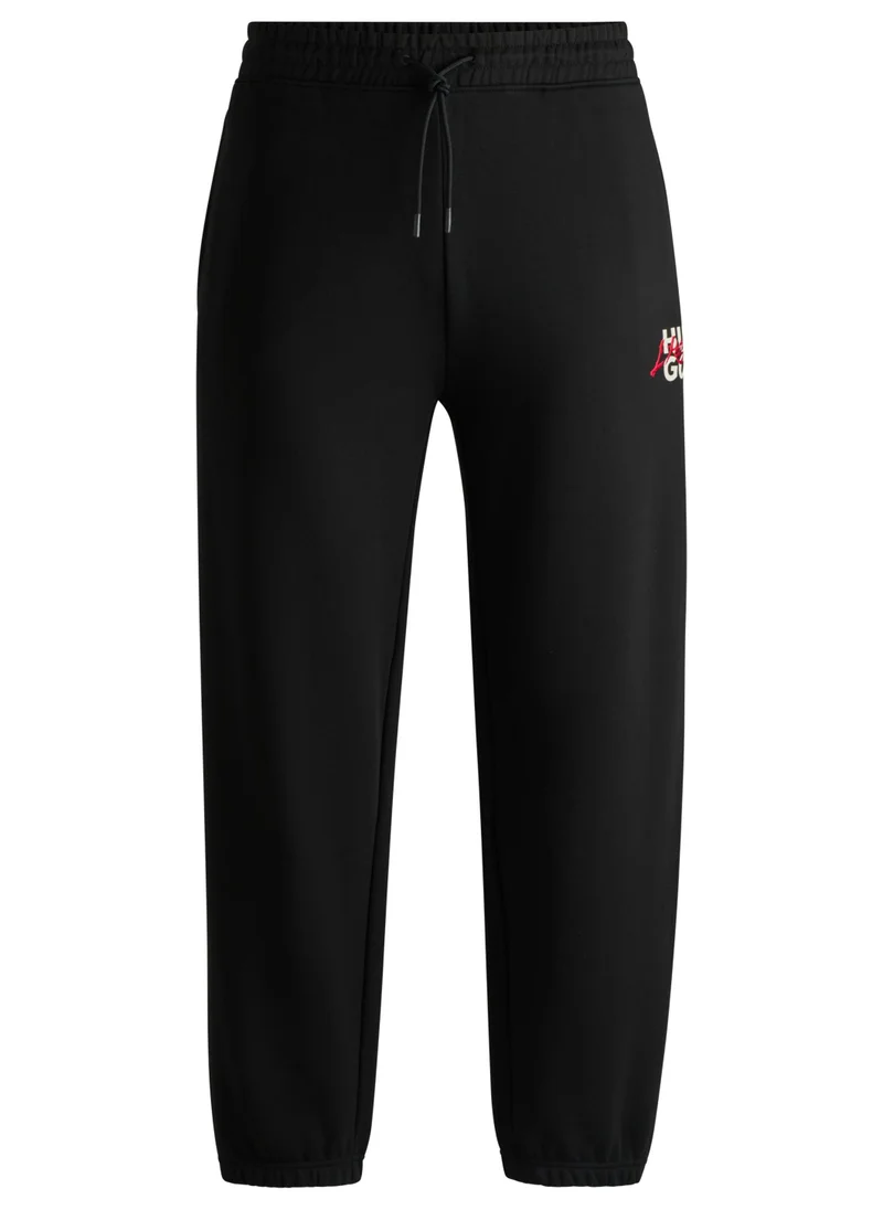 HUGO Cotton-terry tracksuit bottoms with double logo