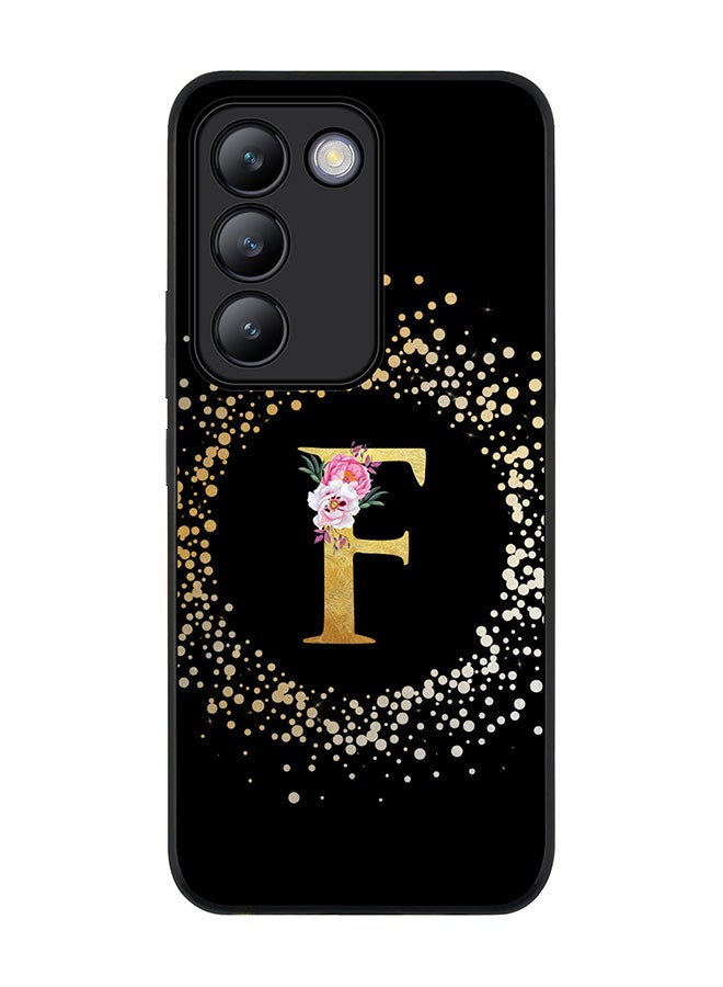 Stylizedd Rugged Black edge case for Vivo V30 Lite 5G, Slim fit Flexible Cover -  Custom Monogram Initial Letter Floral Pattern Alphabet - F ( Black ) - Image 1