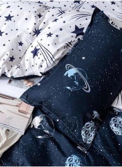 LUNA Home Single Size 4 Piece Galaxy Pattern Duvet Cover Set Blue Print Reversible Style.  - Image 4